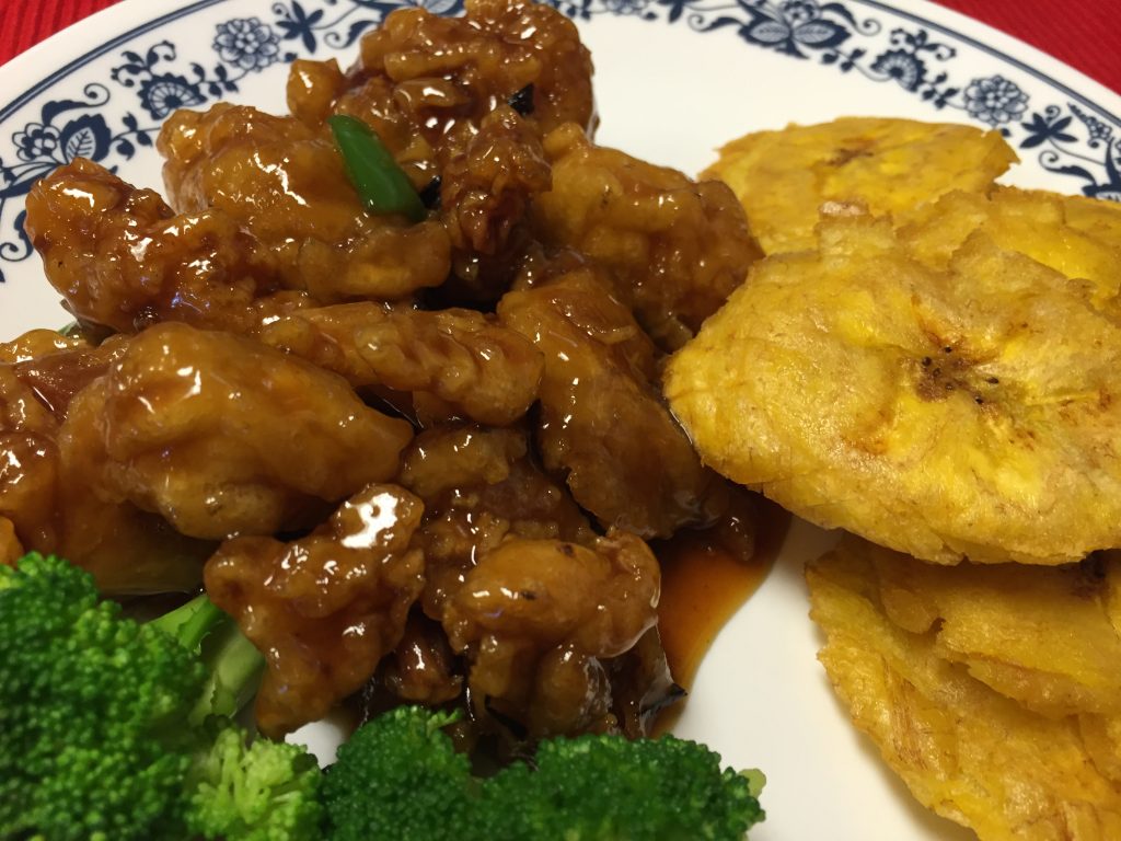 Orange Chicken with Tostones